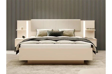 Lit 2 places avec chevets 160 x 200 cm - Avec LEDS - Beige - ELYNIA