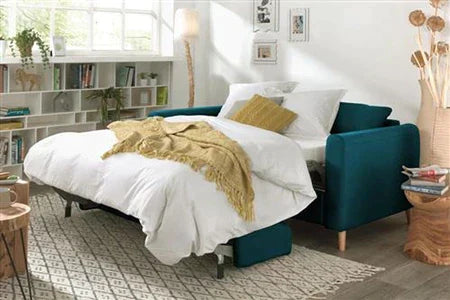 Canapé Droit Lisa Design Timo - Canapé 3 Places Convertible - Ouverture Express - Couchage Quotidien - Scandinave - Bleu Canard