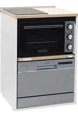 Brandy Best TRIO60B-BG-S Trio chêne clair et Blanc 60 cm, avec Domino induction 1 Zone Bridge, Four, lave-vaisselle Silver