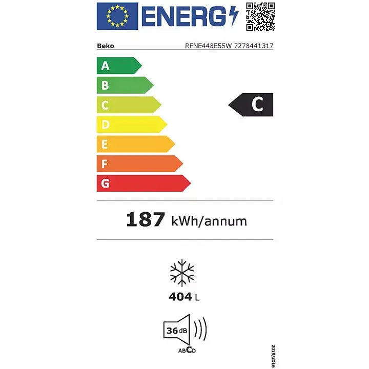 Congélateur armoire BEKO RFNE448E55W