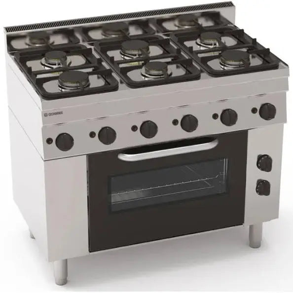 Fourneau 6 Feux avec four électrique ventilé + placard - grilles 400 x 330 mm - gamme 600 - Tecnoinox