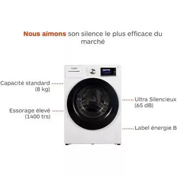 Lave linge hublot 	WHIRLPOOL W6XW845WBFR Supreme silence
