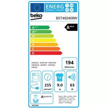 Sèche linge pompe à chaleur							BEKO				B5T492409W
