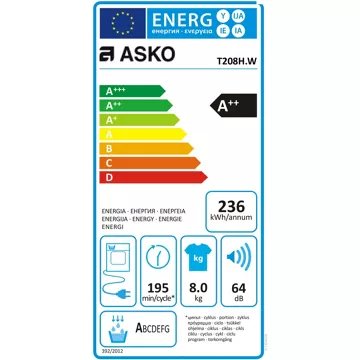 Sèche linge pompe à chaleur							ASKO				T208H.W