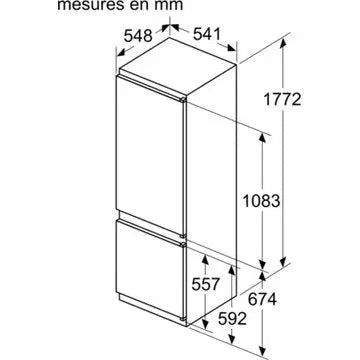 Réfrigérateur combiné encastrable 	BOSCH	KIV87NSE0, Série 2, Eco Airflow