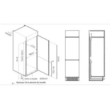 Réfrigérateur combiné encastrable 	BRANDT BIC9454EN 194cm