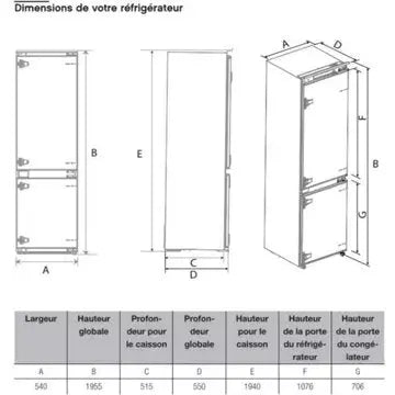Réfrigérateur combiné encastrable 		ESSENTIELB		ERCVI200-55miB1 194cm