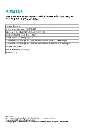 SIEMENS Hb272abb0 Four encastrable