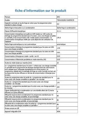 Sèche-linge Aeg TR81A3G2BG