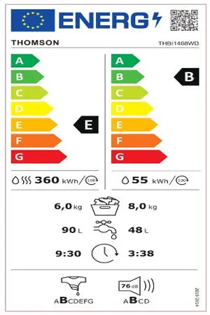 Lave-linge séchants 8kg Thomson 1400tr/min 60cm E, 4795180