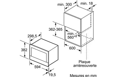 Bosch électroménager BFL634GS1 - Série 8, Micro-ondes intégrable, 60 x 38 cm, 21 litres, Inox [Classe énergétique A++]